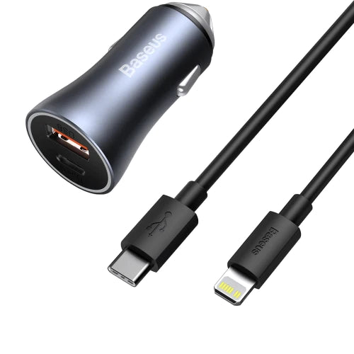 Baseus Golden Contactor Pro Dual Quick Charger Car Charger U+C 40W(With Baseus Simple Wisdom Data Cable Type-C to iP 1m Black)Dark Gray Baseus Golden Contactor Pro Dual Quick Charger Car Charger U+C 40W(With Baseus Simple Wisdom Data Cable Type-C to iP 1m Black)Dark Gray
